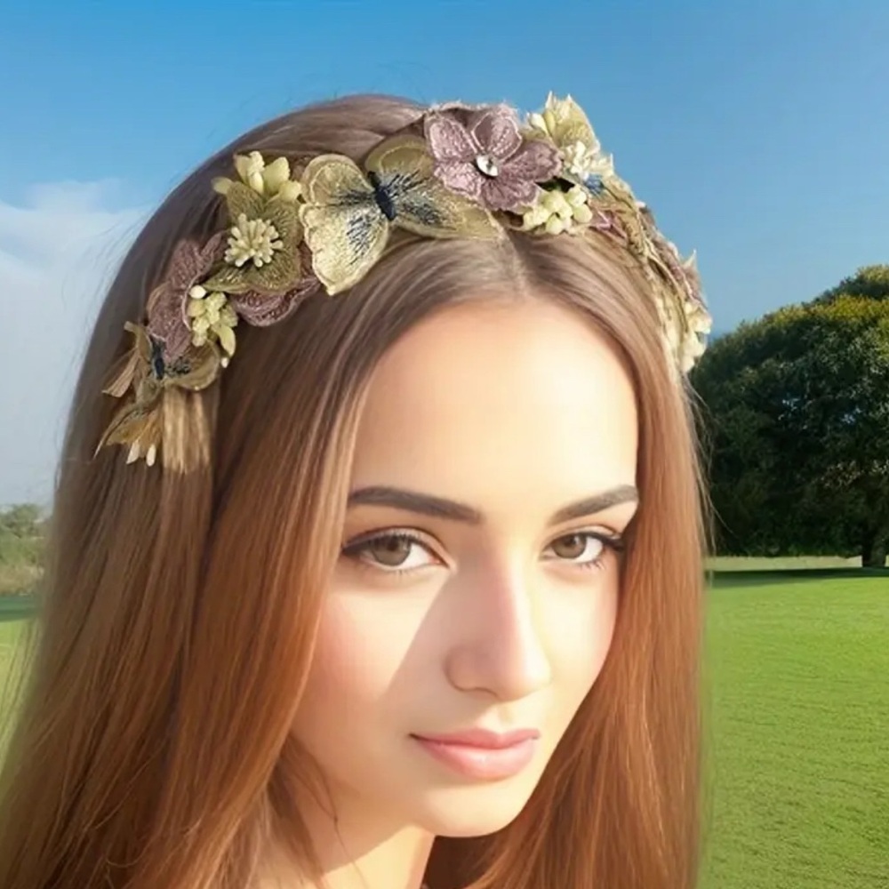 SALE-**
Floral Headband with Purple and Gold Accents